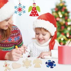 Nikcorp Drveni Božićni Ukrasi za Bor DIY Set 36 kom, za bojanje i ukrašavanje, s flomasterima i jutom, prirodno drvo