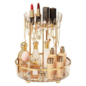 Nikcorp Okretni organizator za kozmetiku i šminku, rotacija 360°, 2 razine za kupaonicu i toaletni stolić, zlatni, 30,5x26 cm