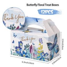 Nikcorp Poklon kutije s leptirima, set 12 kom, za slatkiše i poklone, plavi cvjetni motiv sa šljokicama, 16x9x9 cm