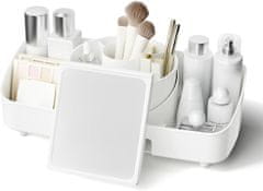 Nikcorp Organizator za šminku rotirajući 360°, s ogledalom i 5 pretinaca za kistove i kozmetiku, kremasto bijeli