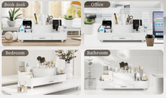 Nikcorp Organizator za šminku rotirajući 360°, s ogledalom i 5 pretinaca za kistove i kozmetiku, kremasto bijeli