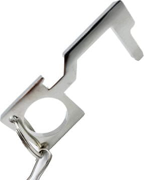 Nikcorp Higijenska višenamjenska kuka za beskontaktno otvaranje vrata i pritiskanje gumba, privjesak za ključeve s otvaračem za boce, Srebrna