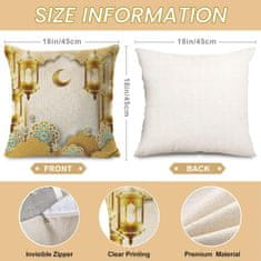 Nikcorp Set 4 ukrasne jastučnice za Ramazan, elegantni dizajn sa zlatnim mjesecom, izdržljivi lan, za kauč i spavaću sobu, 45x45cm