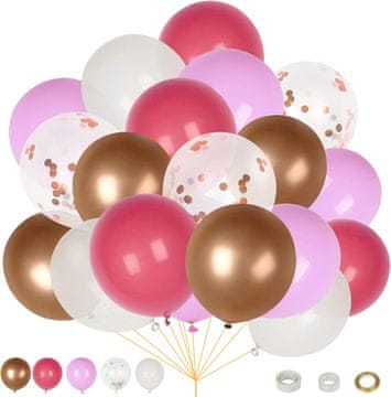 Nikcorp Set 60 balona za rođendane i zabave, izdržljivi prirodni lateks za helij ili zrak, dekoracija za proslave, rozi i bijeli, 30 cm