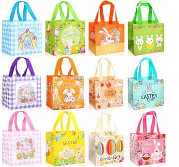 Nikcorp Uskrsne poklon vrećice za lov na jaja, set 12 kom, od netkanog tekstila s ručkama, za darove i slatkiše, 22x23x11 cm