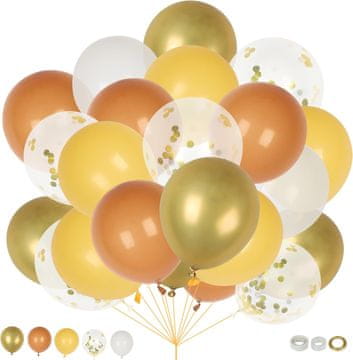 Nikcorp Set 60 balona za rođendane i zabave, izdržljivi lateks baloni za helij ili zrak, dekoracija za proslave, žuti i bijeli, 30 cm