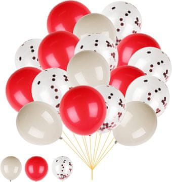 Nikcorp Set 60 balona za rođendane i zabave, izdržljivi lateks baloni za helij i zrak, dekoracija za proslave, crveni i bijeli, 30 cm