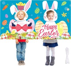 Nikcorp Fotografska pozadina Uskršnji zec, vesela dekoracija za obiteljsko slikanje i dječje zabave, poliester, 75 x 140 cm