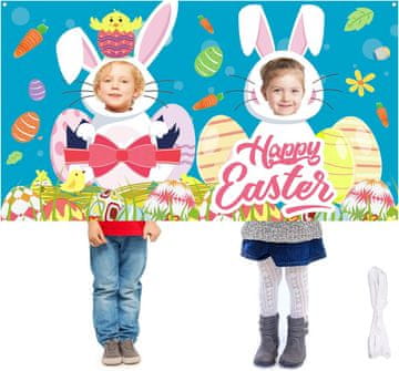 Nikcorp Fotografska pozadina Uskršnji zec, vesela dekoracija za obiteljsko slikanje i dječje zabave, poliester, 75 x 140 cm