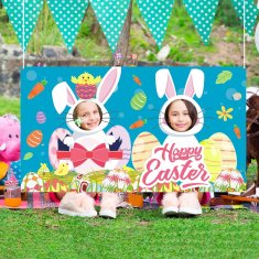 Nikcorp Fotografska pozadina Uskršnji zec, vesela dekoracija za obiteljsko slikanje i dječje zabave, poliester, 75 x 140 cm