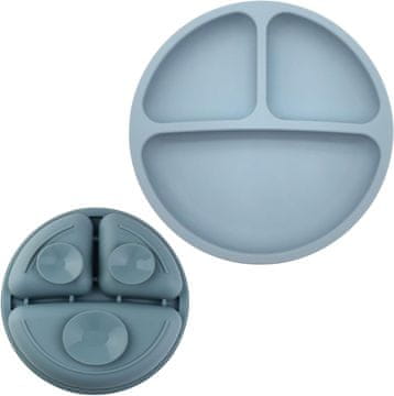 Nikcorp Silikonski tanjur za djecu s 3 pretinca i vakuumskim prianjanjem, siguran za bebe, bez BPA, periv u perilici, plavi