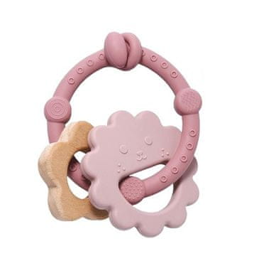 Nikcorp Senzorna grickalica za bebe za zubiće, 3 dijela, silikon i drvo, za ublažavanje boli desni i razvoj motorike, roza