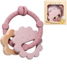 Nikcorp Senzorna grickalica za bebe za zubiće, 3 dijela, silikon i drvo, za ublažavanje boli desni i razvoj motorike, roza