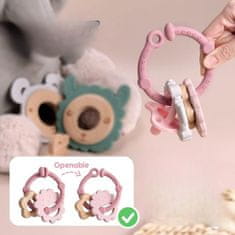 Nikcorp Senzorna grickalica za bebe za zubiće, 3 dijela, silikon i drvo, za ublažavanje boli desni i razvoj motorike, roza