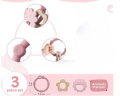 Nikcorp Senzorna grickalica za bebe za zubiće, 3 dijela, silikon i drvo, za ublažavanje boli desni i razvoj motorike, roza