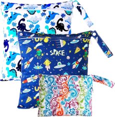 Nikcorp Torbe za pelene, set 3 kom, vodootporne, za mokru i suhu odjeću, višekratne, s patentnim zatvaračem, 28x30cm i 14x18cm