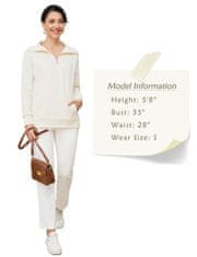 Nikcorp Ženska majica s visokim ovratnikom na patentni zatvarač, udobna i elegantna, s V-izrezom i bočnim džepovima, bijela, XL