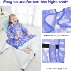 Nikcorp Dječji podbradak s rukavima 2u1, vodootporna pregača i navlaka za hranilicu, podesivi, za bebe od 6 mjeseci, morski pas