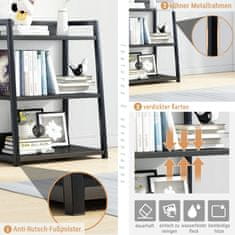 Nikcorp Polica za knjige s 3 razine, moderni regal za odlaganje, metalni okvir i drvene police, za dnevni boravak, ured, bijela, 50x30x69 cm