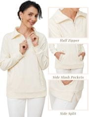 Nikcorp Ženska majica s visokim ovratnikom na patentni zatvarač, udobna i elegantna, s V-izrezom i bočnim džepovima, bijela, XL