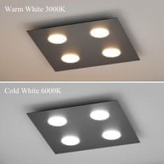 Nikcorp Stropna svjetiljka kvadratna s 4 reflektora, moderno rasvjetno tijelo za dnevni boravak i spavaću sobu, GX53 grlo, aluminij, 40x40 cm