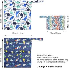 Nikcorp Torbe za pelene, set 3 kom, vodootporne, za mokru i suhu odjeću, višekratne, s patentnim zatvaračem, 28x30cm i 14x18cm