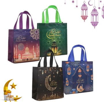 Nikcorp Ukrasne poklon vrećice za Ramazan, set 4 kom, višekratne papirnate vrećice s ručkama za Bajram, 23x22x11 cm
