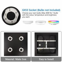 Nikcorp Stropna svjetiljka kvadratna s 4 reflektora, moderno rasvjetno tijelo za dnevni boravak i spavaću sobu, GX53 grlo, aluminij, 40x40 cm