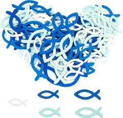 Nikcorp Drvene ribice za krštenje, pričest, krizmu 126 komada, dekoracija za stol i poklone, plava i bijela, 3 veličine