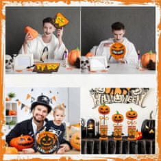 Nikcorp Set papirnatog posuđa za Halloween party za 10 osoba, jednokratni tanjuri, čaše, salvete i slamke, motiv bundeve i šišmiša