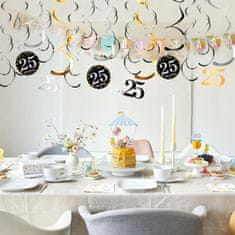 Nikcorp Rođendanske dekoracije za 25. rođendan, 12 komada visećih spirala za strop, zid ili vrata, zlatna, crna i srebrna boja