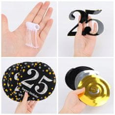 Nikcorp Rođendanske dekoracije za 25. rođendan, 12 komada visećih spirala za strop, zid ili vrata, zlatna, crna i srebrna boja