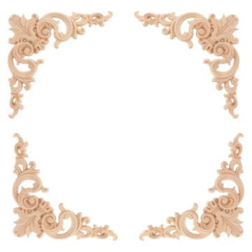 Nikcorp Drveni ukrasni kutnici za namještaj, set 4 kom, rezbareni vintage dizajn za okvire i vrata, nelakirano drvo, 10x10 cm