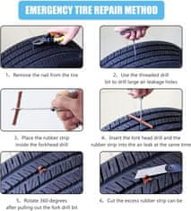 Nikcorp Set za popravak guma, brzi popravak probušene gume bez skidanja, 17-dijelni komplet s 15 traka za auto, motor, ATV