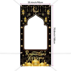 Nikcorp Fotografska pozadina za Ramadan Kareem, izdržljivi banner za slikanje, dekoracija za zabavu, periva, sklopiva, crno-zlatna, 180x90cm
