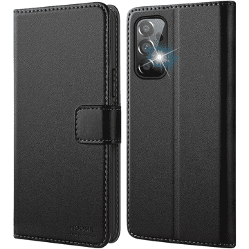 Nikcorp Preklopna kožna torbica za Samsung Galaxy A72, novčanik etui s utorima za kartice i stalkom, magnetsko zatvaranje, crna