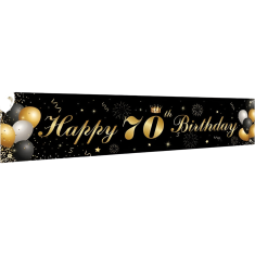 Nikcorp Girlanda banner za 70. rođendan, elegantna viseća dekoracija za proslavu jubileja, crno-zlatni, 180x40 cm