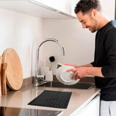 Nikcorp Silikonska podloga za sušenje posuđa, protuklizna s brzim odvodom, prilagodljiva za sudoper i radnu ploču, crna 31,5x26,4 cm