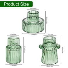 Nikcorp Set 3 staklena svijećnjaka, dvostrani dizajn za lučice i stupne svijeće, boho dekoracija za stol, zeleni