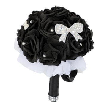 Nikcorp Vjenčani buket od crnih ruža s kristalima, elegantna dekoracija za vjenčanje, umjetno cvijeće za mladenku i djeveruše, crni