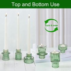 Nikcorp Set 3 staklena svijećnjaka, dvostrani dizajn za lučice i stupne svijeće, boho dekoracija za stol, zeleni
