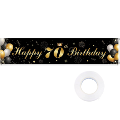 Nikcorp Girlanda banner za 70. rođendan, elegantna viseća dekoracija za proslavu jubileja, crno-zlatni, 180x40 cm