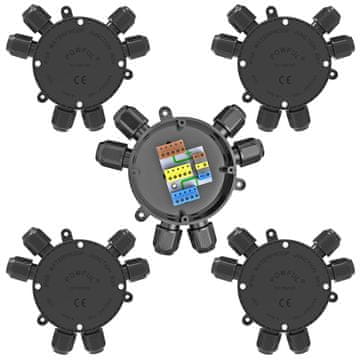 Nikcorp Set 5x vodootporna razvodna kutija IP68, 3-polna spojna kutija za vanjsku i unutarnju upotrebu, za kabele 4-9 mm