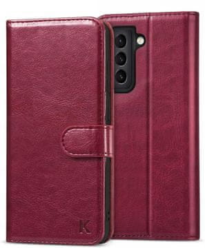 Nikcorp Preklopna kožna torbica za Samsung Galaxy S21 Plus s RFID zaštitom, novčanik s 3 utora za kartice, bordo crvena