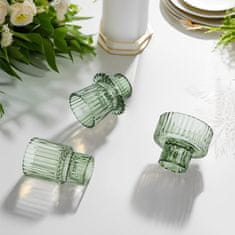 Nikcorp Set 3 staklena svijećnjaka, dvostrani dizajn za lučice i stupne svijeće, boho dekoracija za stol, zeleni