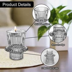 Nikcorp Set 3 staklena svijećnjaka, dvostrani 2u1 dizajn za razne svijeće, boho dekoracija za dom i vjenčanja, sivi