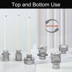 Nikcorp Set 3 staklena svijećnjaka, dvostrani 2u1 dizajn za razne svijeće, boho dekoracija za dom i vjenčanja, sivi