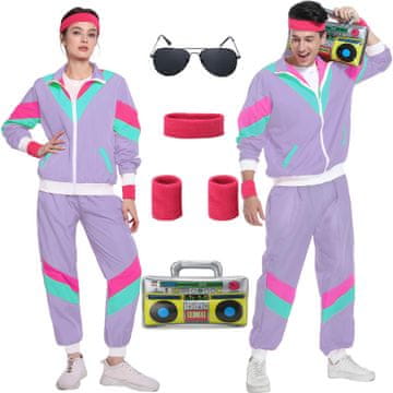 Nikcorp Kostim trenirka 80-e 90-e retro s dodacima, komplet za maškare, tematske zabave, Halloween, unisex, neonski, XXL