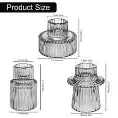 Nikcorp Set 3 staklena svijećnjaka, dvostrani 2u1 dizajn za razne svijeće, boho dekoracija za dom i vjenčanja, sivi