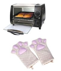 Nikcorp Kuhinjske rukavice mačja šapa, prošivene pamučne za pečenje i kuhanje, toplinska zaštita do 250°C, bijelo-roze